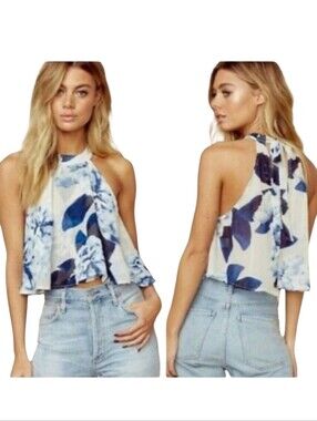 Show Me Your Mumu Top Womens Size Small Floral Blouse High Neckline Tank Trapeze